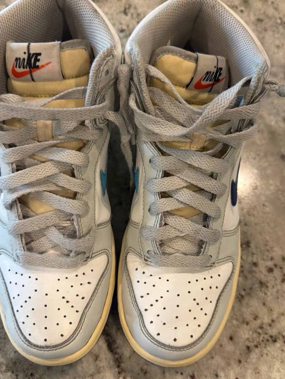 Nike Kids High-Top Sneakers in White and Light Blue